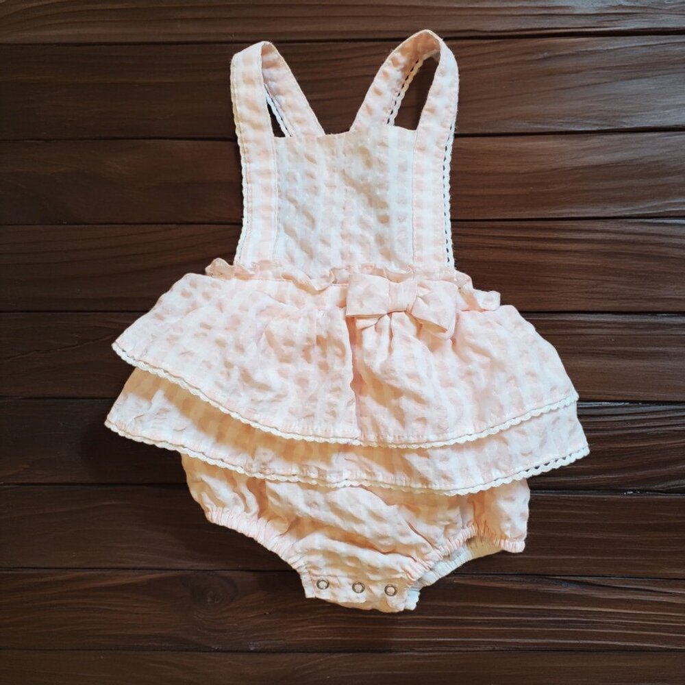 Joie Bubble Pink Checked Seersucker Romper Size 6-9m